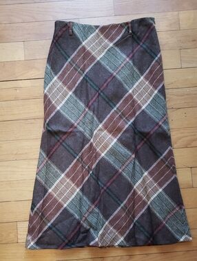 Ralph Lauren Brown and Green Plaid A-Line Skirt wool